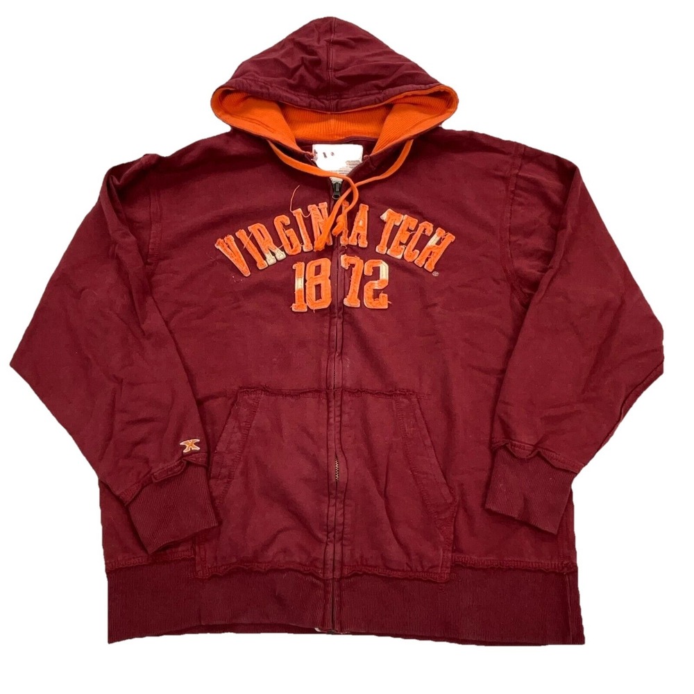 Vintage Y2K Virginia Tech Hokies Hoodie Men XL Maroon Full Zip Jacket  Spellout